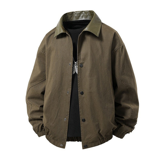 Herren Boxy-Coachjacke im minimalistischen Layering-Stil mit kontrastierendem Kunstlederkragen, Druckknopfverschluss & elastischem Saum Nord Taschen