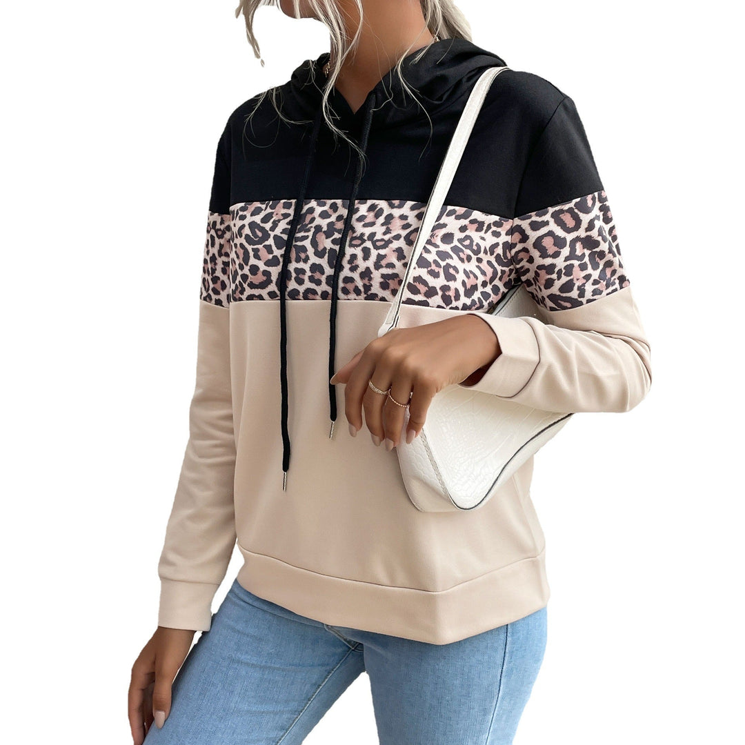 Damen Kapuzensweatshirt mit Leoprint-Besatz und Kängurutasche Nord Taschen
