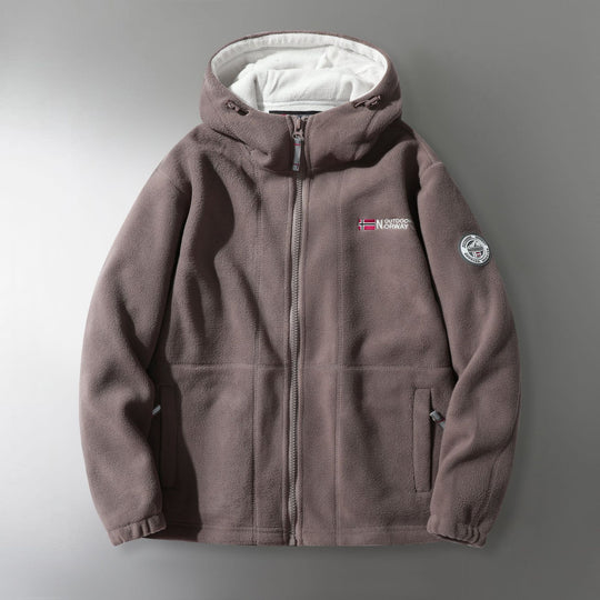 Herren Microfleece-Outdoorjacke mit Kapuze, windabweisender Struktur und Logo-Patch Nord Taschen
