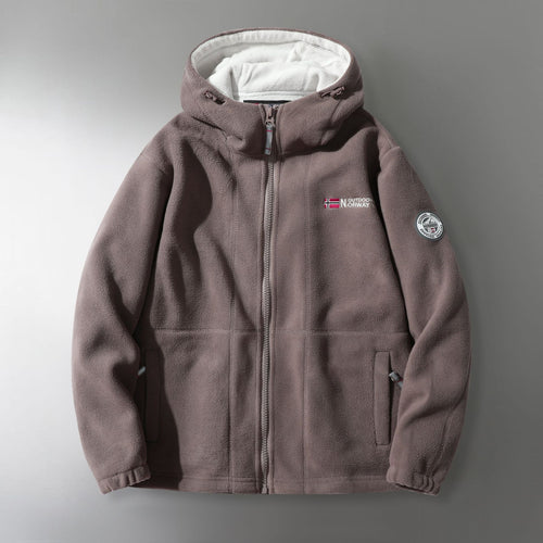 Herren Microfleece-Outdoorjacke mit Kapuze, windabweisender Struktur und Logo-Patch Nord Taschen
