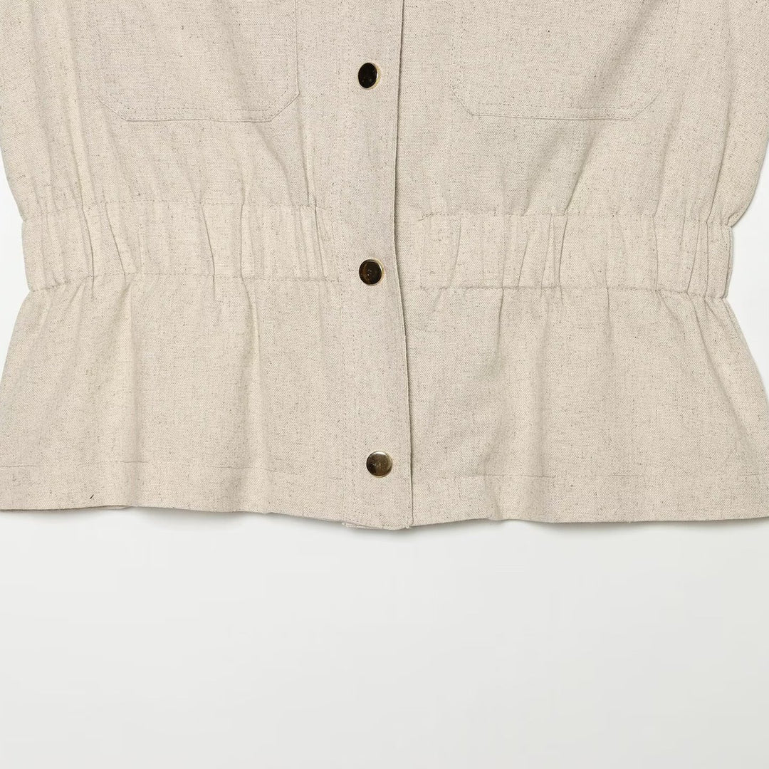 Damen Hochtaillierte Leinenblend-Hose mit konischer Passform und Ziernähten Nord Taschen