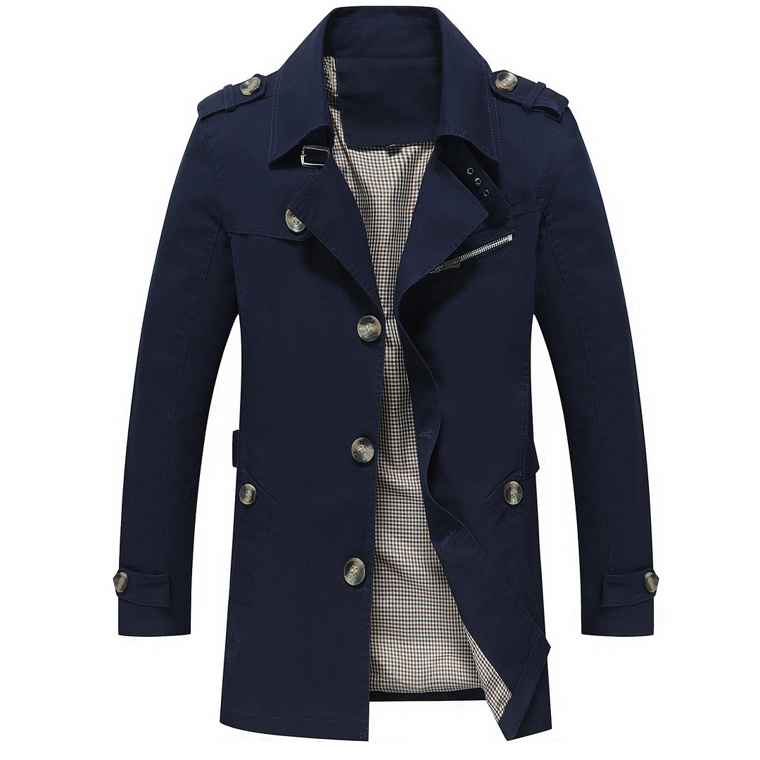 Herren Eleganter Field‑Trench mit tailliertem Schnitt, Schulterklappen und verstellbaren Manschetten Nord Taschen