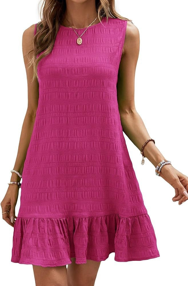 Damen lässiges Kleid mit Rüschensaum und strukturiertem Stoff
