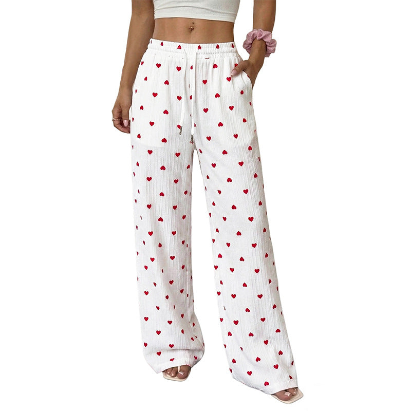 Damen Lässige Weite Hose mit Herzmuster Nord Taschen