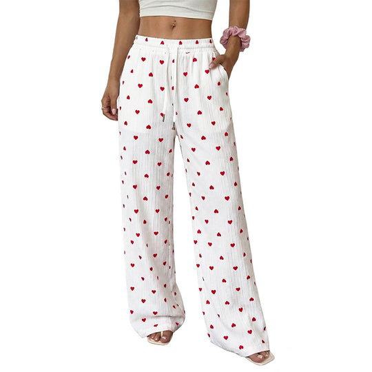 Damen Lässige Weite Hose mit Herzmuster Nord Taschen
