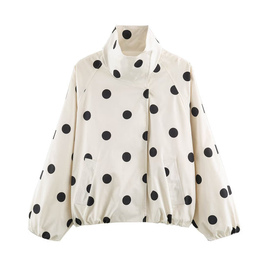 Damen Leichte gepunktete Regenjacke im Oversize-Cropped-Schnitt mit hohem Funnelkragen Nord Taschen