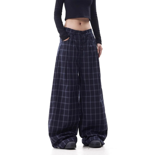 Damen Weitgeschnittene Karottenhose mit Karo-Muster Nord Taschen