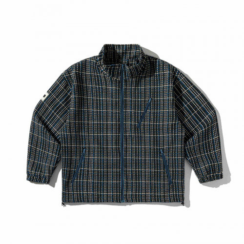 Unisex Kastenförmige karierte Fleece-Übergangsjacke mit Reißverschluss, Stehkragen und Zipp-Taschen Nord Taschen