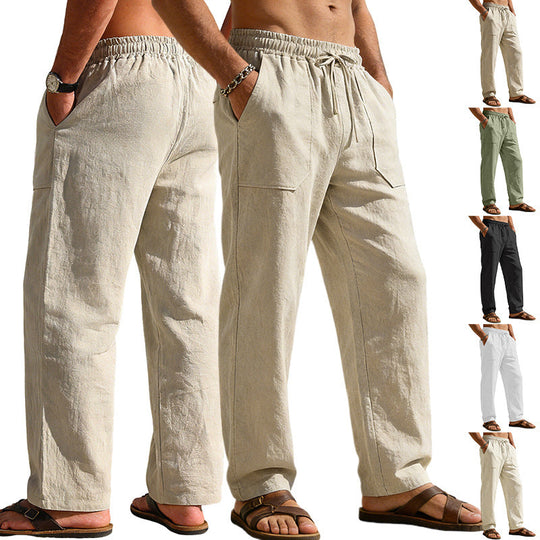 Herren nan weite Relaxhose aus Leinen-Mix mit Kordelbund und aufgesetzten Beintaschen Nord Taschen