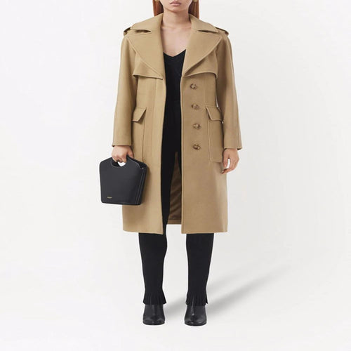 Damen Midilanger Wollmix-Longcoat mit doppelter Schulterpasse, Pattentaschen und dezenter Taillierung Nord Taschen