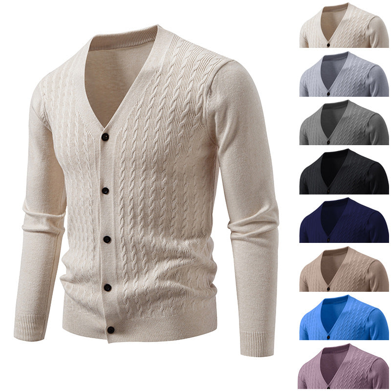 Herren Feinstrick-Cardigan mit Zopfmuster, V‑Ausschnitt und Knopfleiste Nord Taschen