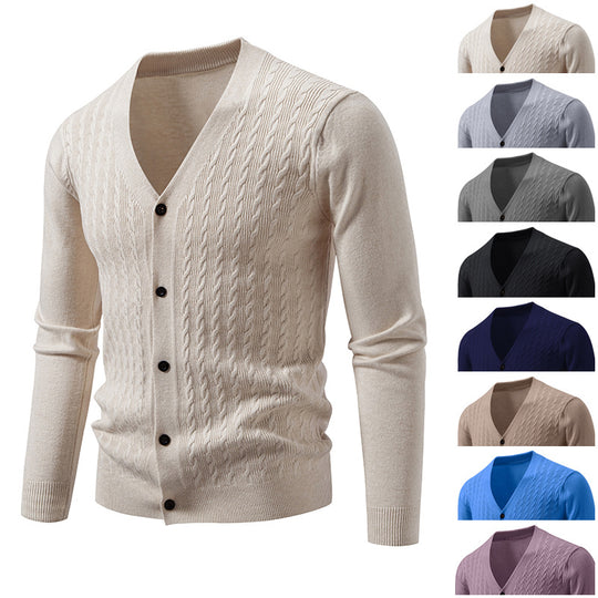 Herren Feinstrick-Cardigan mit Zopfmuster, V‑Ausschnitt und Knopfleiste Nord Taschen
