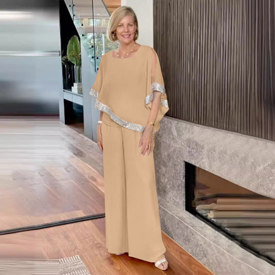 Damen elegantes Zweiteiler-Outfit mit luftiger Bluse und weitem Hosenstil Nord Taschen