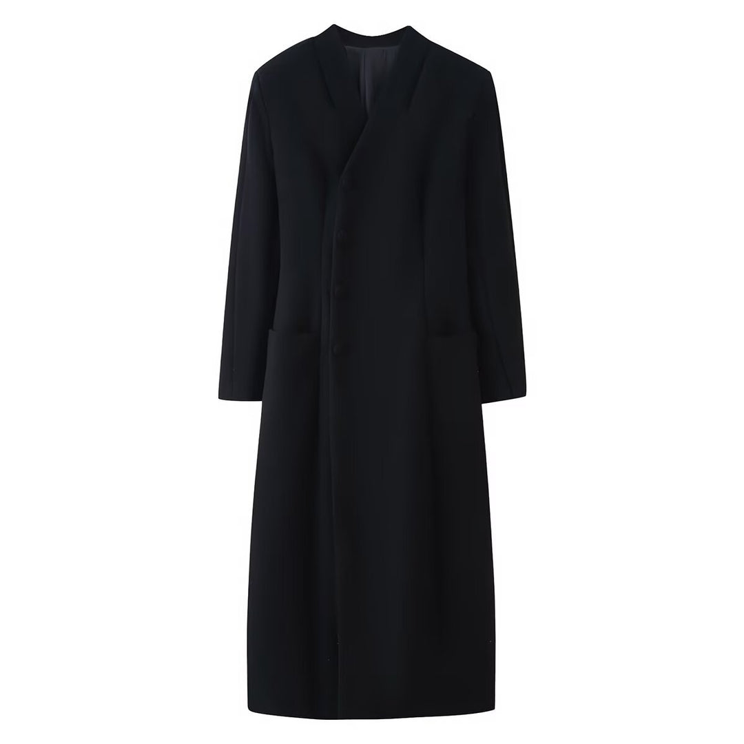 Damen Eleganter Wolloptik-Maximantel mit verdeckter Knopfleiste und aufgesetzten Taschen Nord Taschen