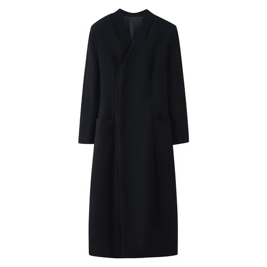 Damen Eleganter Wolloptik-Maximantel mit verdeckter Knopfleiste und aufgesetzten Taschen Nord Taschen