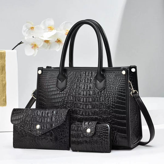 Damen elegante Handtasche im exquisiten Krokodil-Look mit passendem Zubehör Nord Taschen