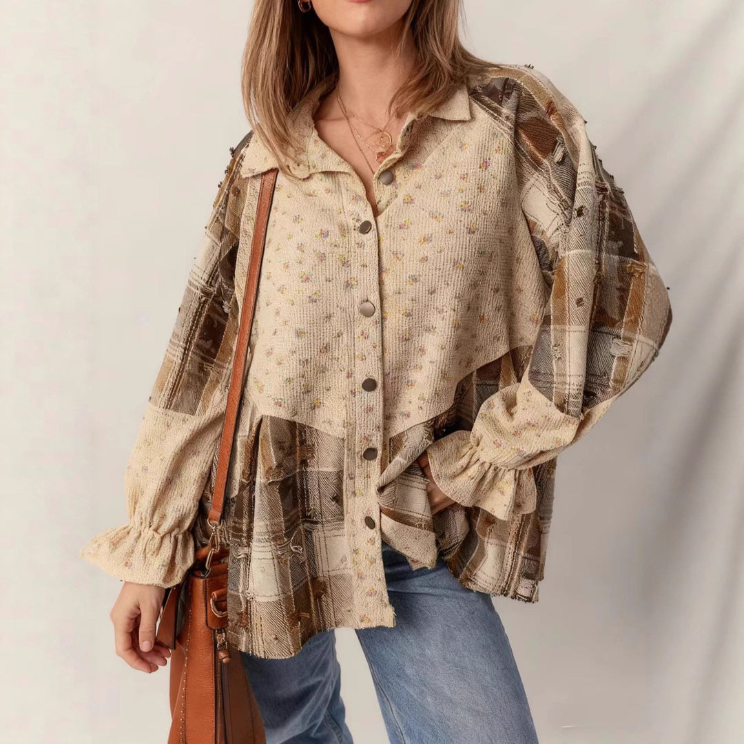 Damen Lässige und elegante Puffärmel Bluse Nord Taschen