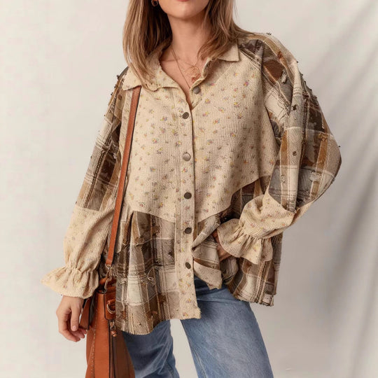 Damen Lässige und elegante Puffärmel Bluse Nord Taschen