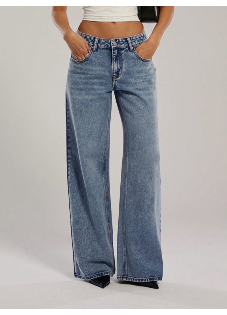 Damen Hochtaillierte Denimhose mit extraweiter Beinform und cleaner Vintage‑Waschung Nord Taschen