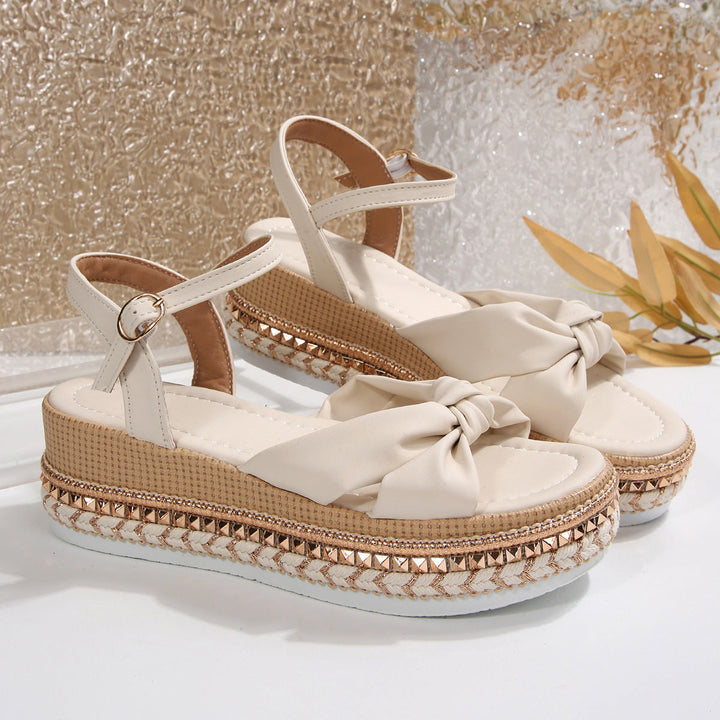 Damen Komfortable Plateau-Sandalen mit Knoten-Detail