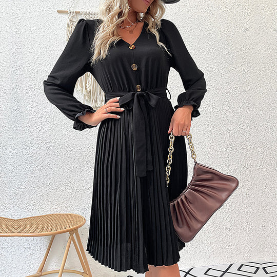 Damen Elegantes Plisseekleid mit Taillengürtel Nord Taschen