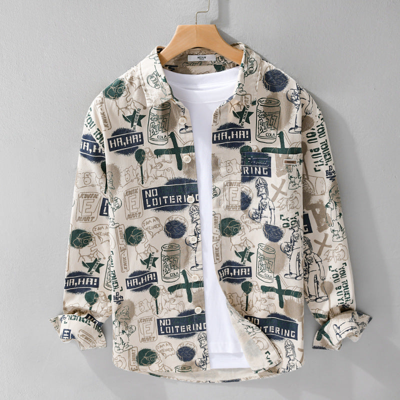 Herren Künstlerisches Grafik-Overshirt im Relaxed-Layering mit Allover-Sketchprint und Soft‑Touch‑Baumwollmix Nord Taschen