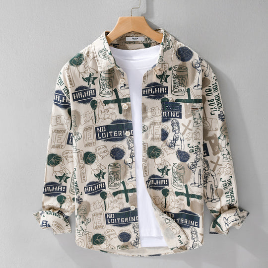 Herren Künstlerisches Grafik-Overshirt im Relaxed-Layering mit Allover-Sketchprint und Soft‑Touch‑Baumwollmix Nord Taschen