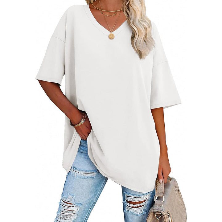 Damen Oversized T-Shirt mit V-Ausschnitt und seitlichen Schlitzen