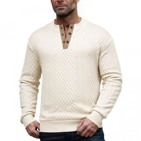 Herren Elegantes Strukturpullover mit Knopfleiste Nord Taschen