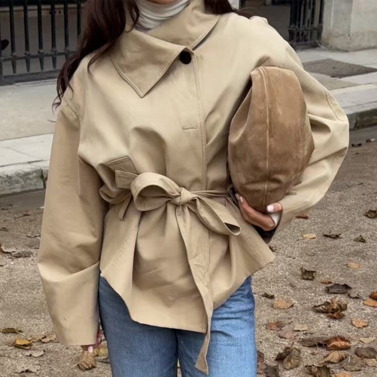 Damen Kurzjacke im Kimono-Stil mit Bindegürtel und überschnittenen Ärmeln Nord Taschen