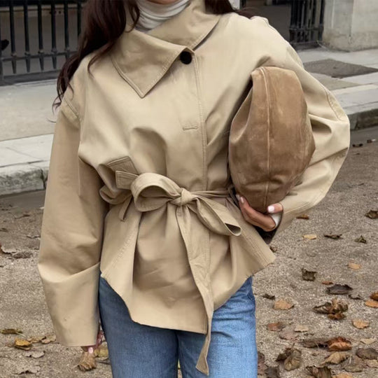 Damen Kurzjacke im Kimono-Stil mit Bindegürtel und überschnittenen Ärmeln Nord Taschen