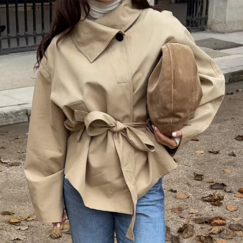 Damen Kurzjacke im Kimono-Stil mit Bindegürtel und überschnittenen Ärmeln Nord Taschen