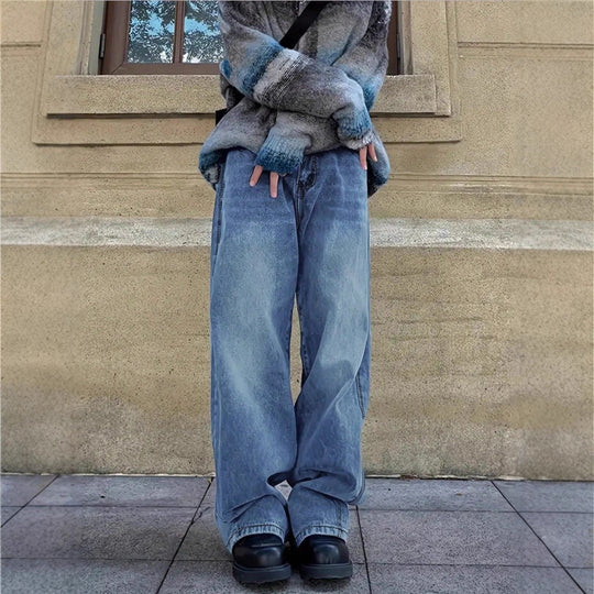 Damen weite Baggy-Jeans im Vintage-Waschung-Look mit tiefem Schritt Nord Taschen