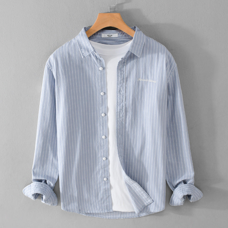 Herren Nadelstreifen-Lagenhemd im Overshirt-Stil mit dezenter Bruststickerei Nord Taschen