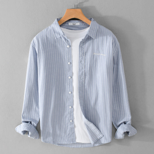 Herren Nadelstreifen-Lagenhemd im Overshirt-Stil mit dezenter Bruststickerei Nord Taschen