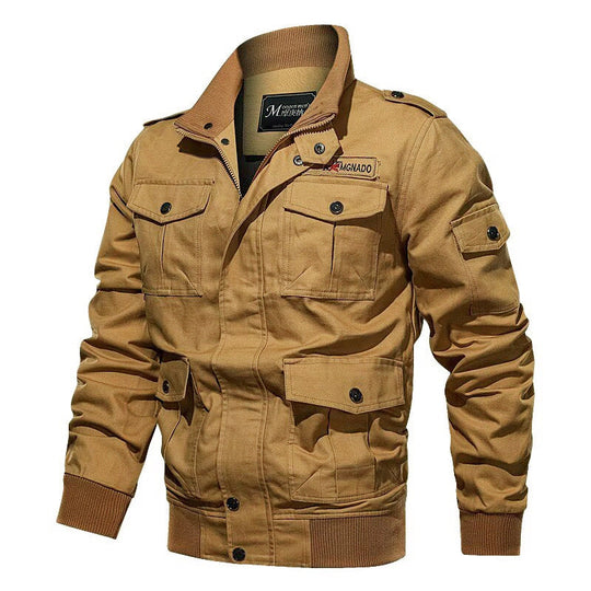 Herren Militärinspirierte Canvas-Fieldjacke mit Schulterklappen und Multifunktions-Taschen Nord Taschen