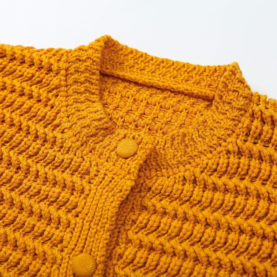 Damen Grobstrukturierter Häkel-Cardigan mit stoffbezogenen Knöpfen und aufgesetzten Taschen Nord Taschen