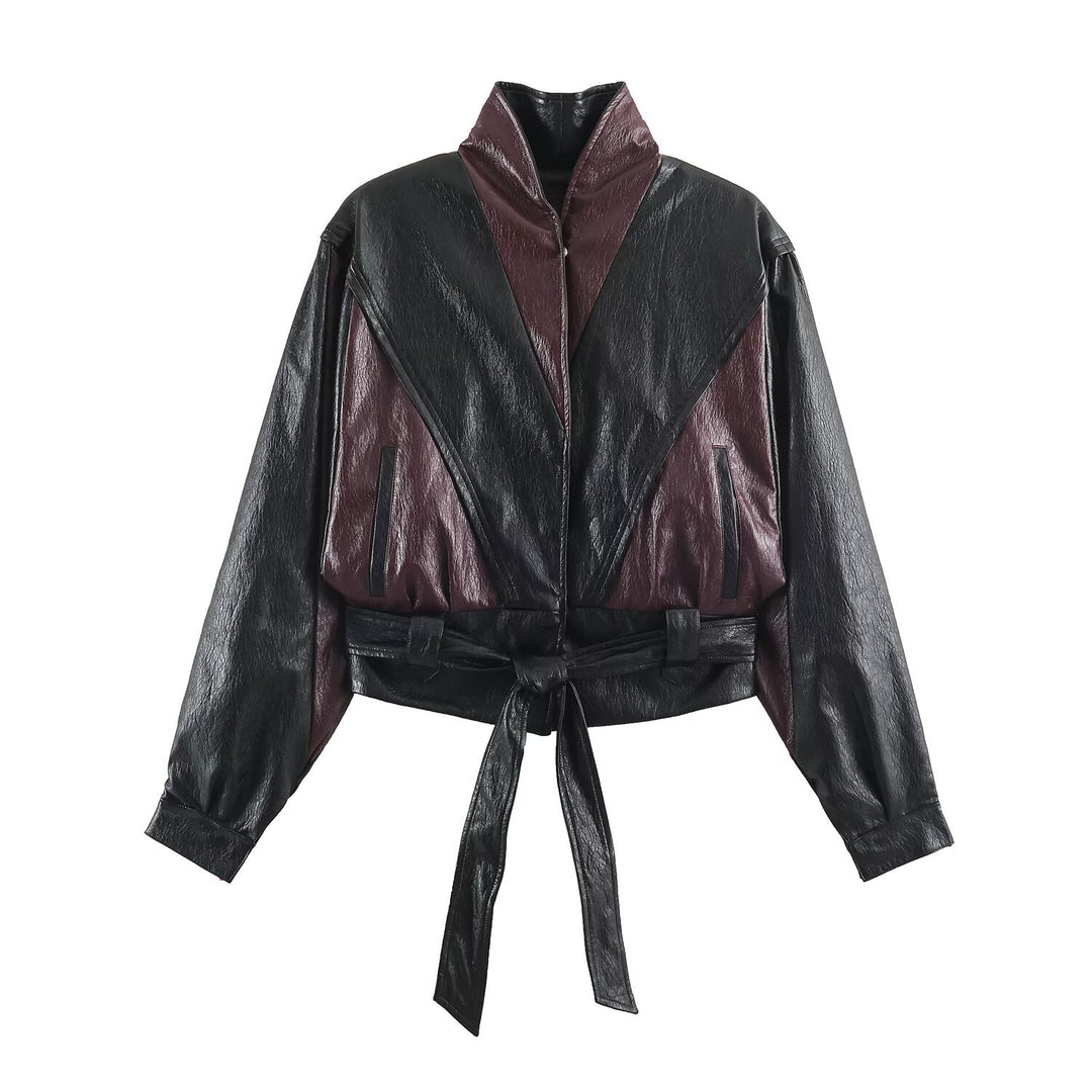 Damen Kurzjacke im Blousonstil mit hochabschließendem Kragen und Bindegürtel Nord Taschen