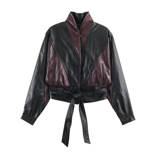 Damen Kurzjacke im Blousonstil mit hochabschließendem Kragen und Bindegürtel Nord Taschen