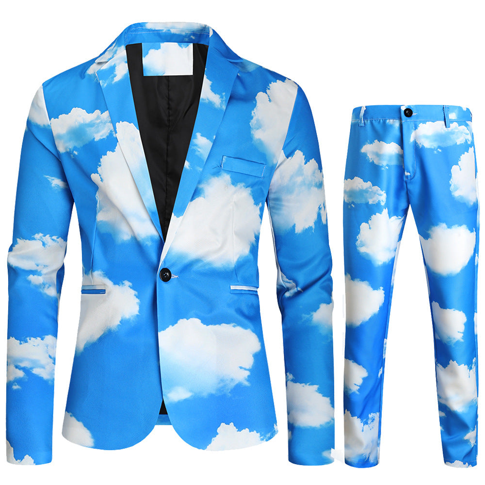 Herren Zweiteiliges Statement-Anzug mit Allover-Wolkenprint und schmaler Silhouette Nord Taschen