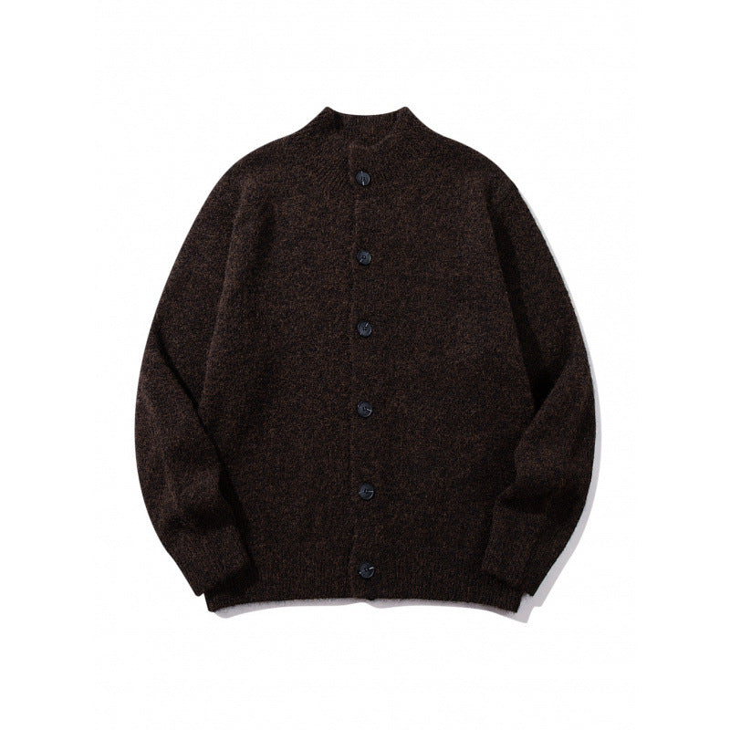 Unisex Boxy-Mohair‑Mix‑Cardigan mit halbhohem Kragen und durchgehender Knopfleiste Nord Taschen