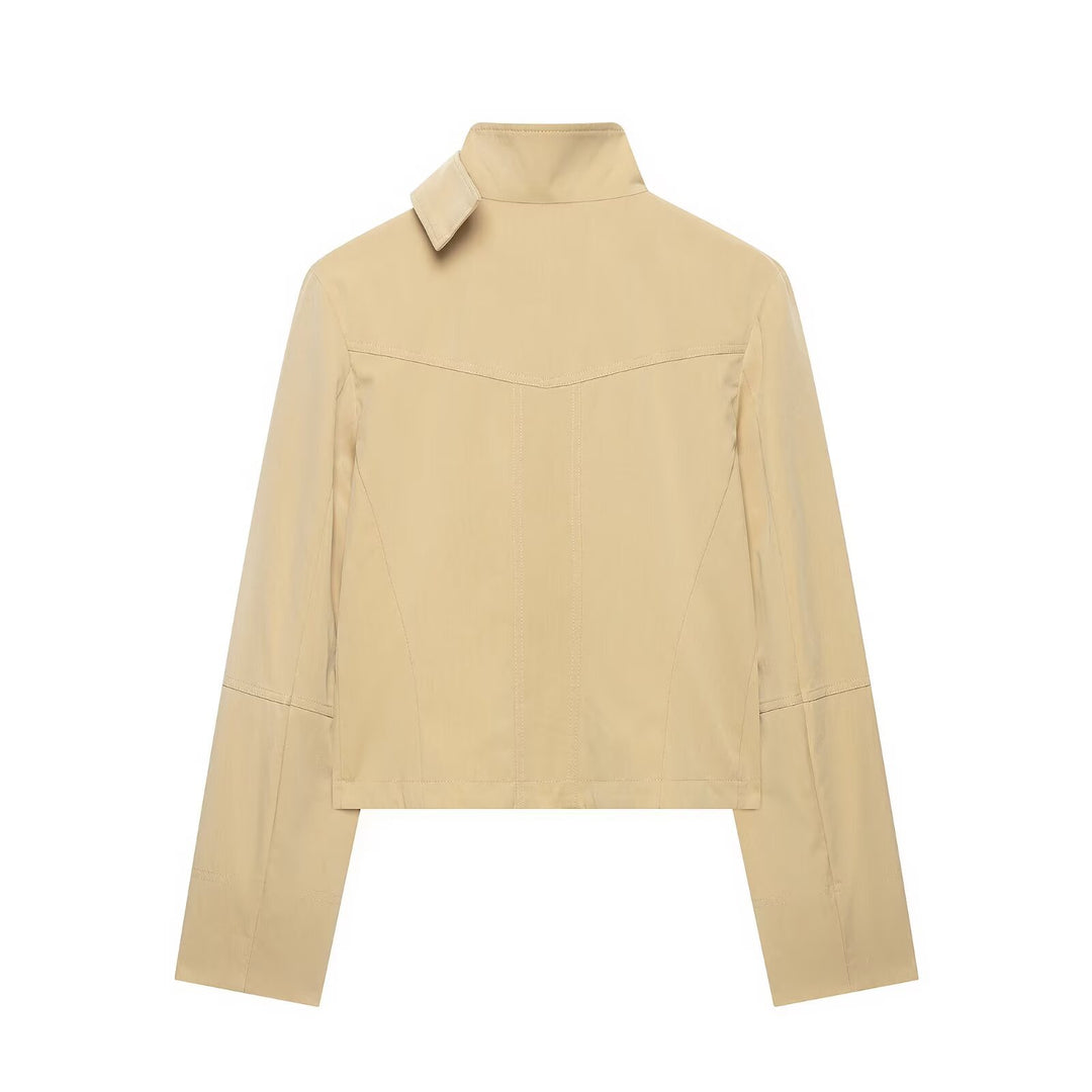 Damen Kurzer doppeltreihiger Utility-Blouson mit hohem Stehkragen und aufgesetzten Klappentaschen Nord Taschen