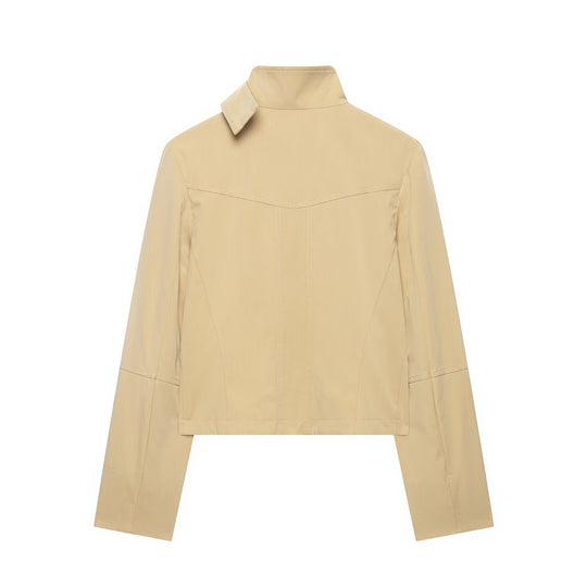 Damen Kurzer doppeltreihiger Utility-Blouson mit hohem Stehkragen und aufgesetzten Klappentaschen Nord Taschen