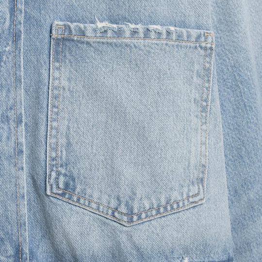 Damen Cropped Jeansjacke im Used‑Look mit ausgefranstem Saum und Oversize‑Ärmeln Nord Taschen