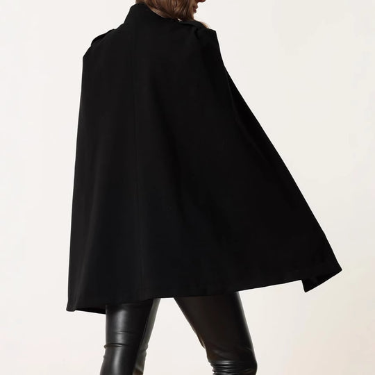 Damen Kurzcape-Mantel aus Wollmix mit Doppelreiher Schulterriegeln und Arm-Schlitzen Nord Taschen