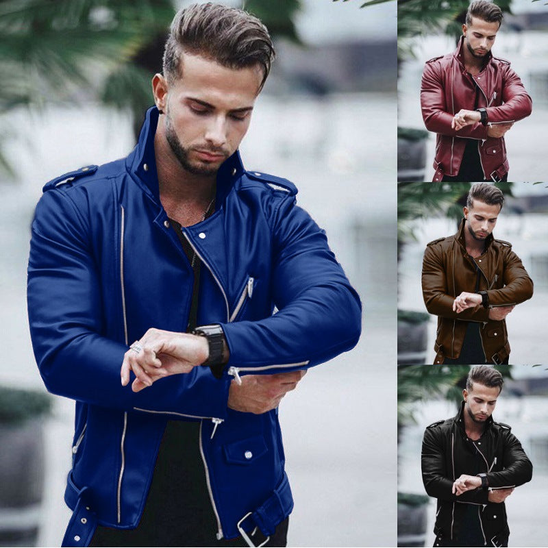 Herren stylische Bikerjacke aus Kunstleder mit asymmetrischem Reißverschluss und tailliertem Schnitt Nord Taschen