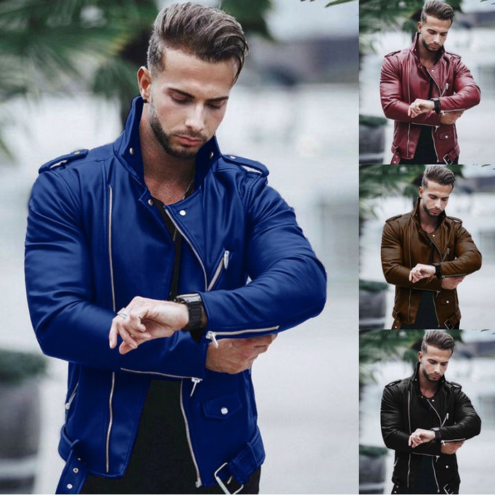 Herren stylische Bikerjacke aus Kunstleder mit asymmetrischem Reißverschluss und tailliertem Schnitt Nord Taschen