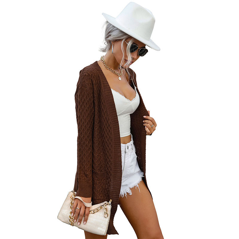 Damen Lässiger Strickcardigan mit offenen Front Nord Taschen