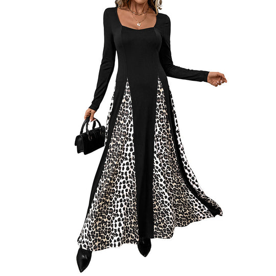 Damen Maxikleid mit Paneeloptik und kontrastierenden Leopard‑Print‑Einsätzen Nord Taschen