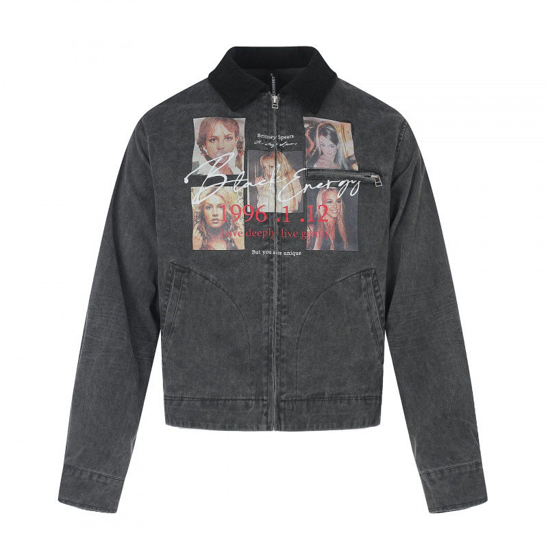 Herren Kurz geschnittene Canvas-Bomberjacke mit Cordkragen und großflächigem Fotocollage‑Print Nord Taschen